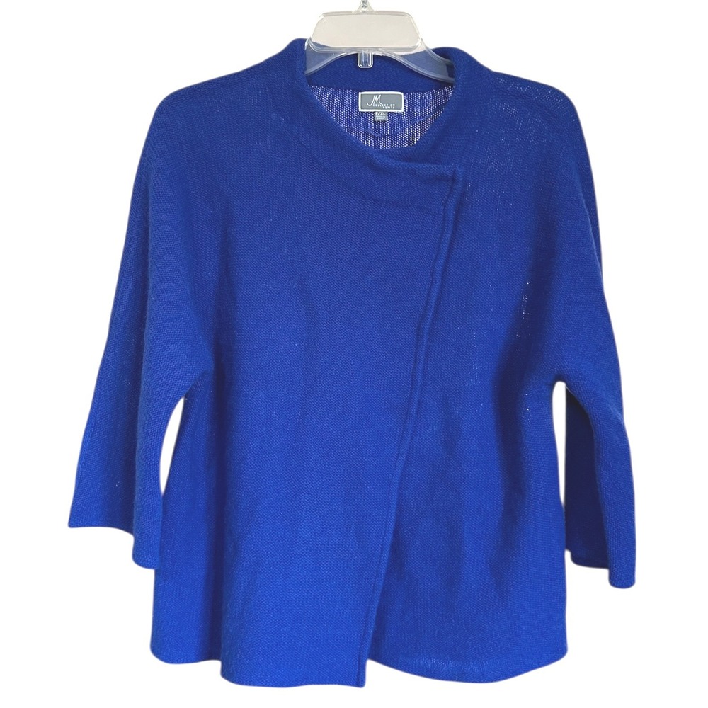 JM Collection Petite Royal Blue 100% Wool Asymmetrical Snap Cardigan P/XL Cape